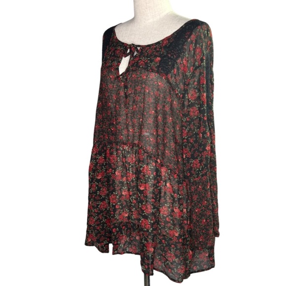 Torrid Plus Size Women’s Sheer Floral Tunic Long Bell Sleeve Top Shirt Size 3 - Picture 5 of 8